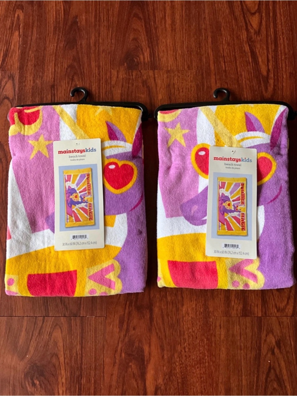 2 Mainstays Kids Purple, Yellow & Pink Unicorn Beach Towel Bundle